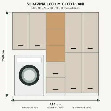 Seravina Membran Tek Makine, Havlu Kulesi ve Temizlik Dolabı 180 cm