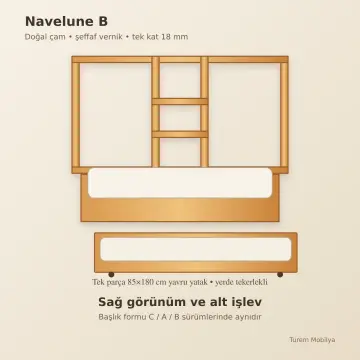 Navelune Doğal Ahşap Yavrulu Karyola