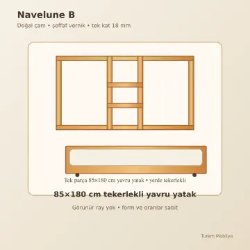 Navelune Doğal Ahşap Yavrulu Karyola