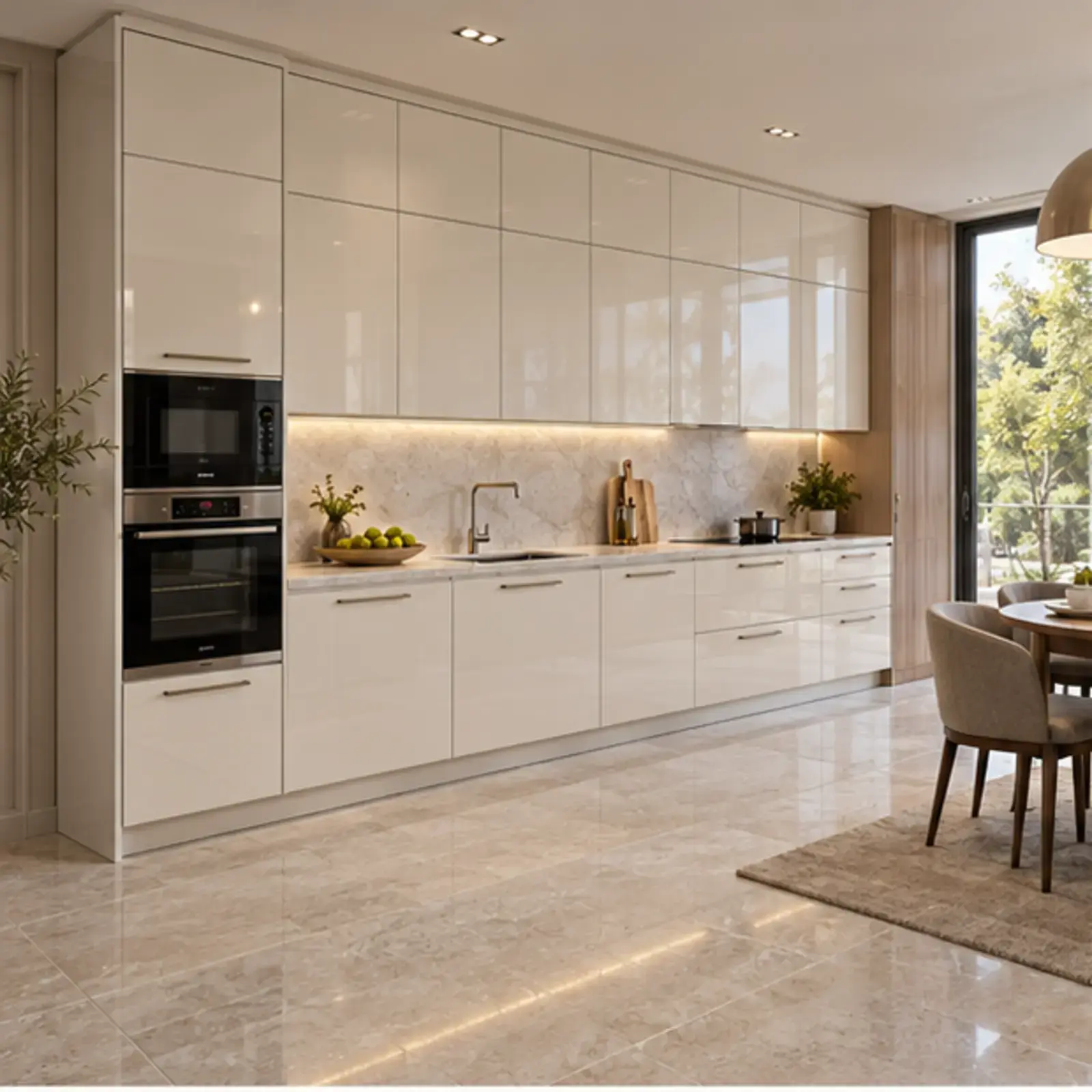 Esmora İnci Beyaz High Gloss Çekilir Altı Moka Pot Yuvalı Düz Mutfak Dolabı