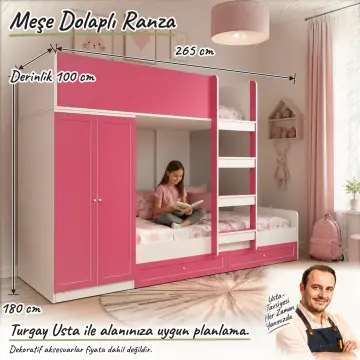 Meşe Dolaplı Ranza Çıtalı Kapak