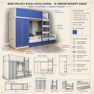 Meşe Dolaplı Ranza Çıtalı Kapak
