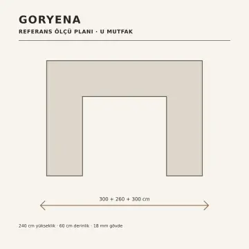 Goryena RAL 7043 Lake Çekilir Altı Cam Sürahi Damlalıklı U Mutfak Dolabı