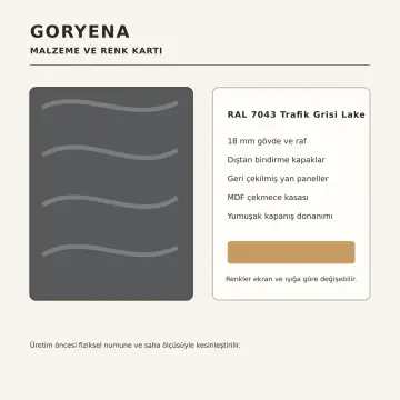 Goryena RAL 7043 Lake Çekilir Altı Cam Sürahi Damlalıklı U Mutfak Dolabı