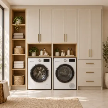 Yirelvessa Membran Yan Yana İki Makineli, Beş Açık Gözlü ve Üç Çekmeceli Depolama Dolabı 250 cm