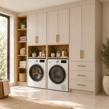 Yirelvessa Membran Yan Yana İki Makineli, Beş Açık Gözlü ve Üç Çekmeceli Depolama Dolabı 250 cm