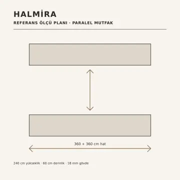 Halmira Dumanlı Meşe MDF Dikey Üç Fırın Taşı Bölücülü Paralel Mutfak Dolabı