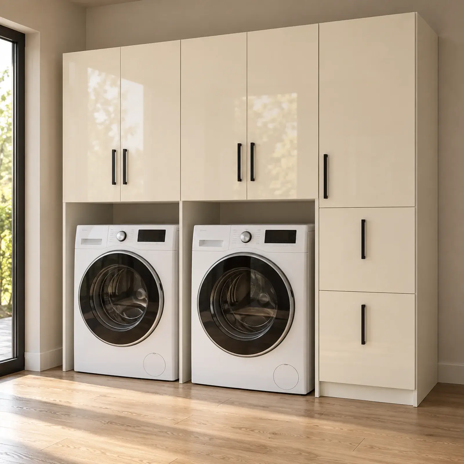 Darevya High Gloss Yan Yana Makine ve Kirli Sepet Kulesi 180 cm
