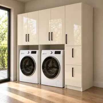 Darevya High Gloss Yan Yana Makine ve Kirli Sepet Kulesi 180 cm