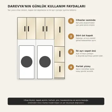 Darevya High Gloss Yan Yana Makine ve Kirli Sepet Kulesi 180 cm