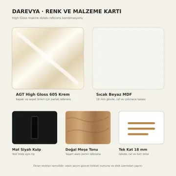 Darevya High Gloss Yan Yana Makine ve Kirli Sepet Kulesi 180 cm