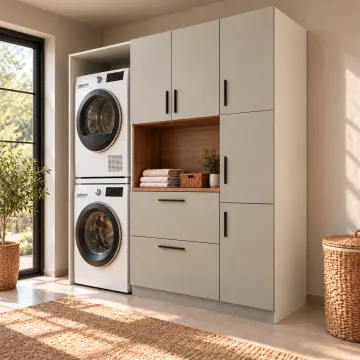 Larevona Lake Üst Üste Makine, Katlama Nişi ve Çift Sepet Dolabı 180 cm
