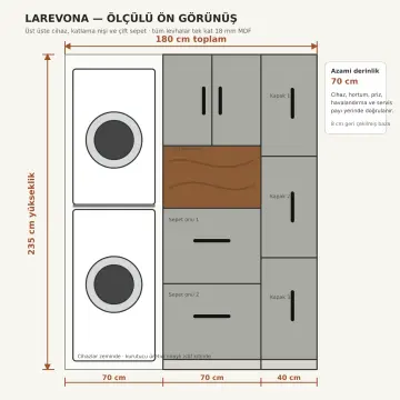 Larevona Lake Üst Üste Makine, Katlama Nişi ve Çift Sepet Dolabı 180 cm