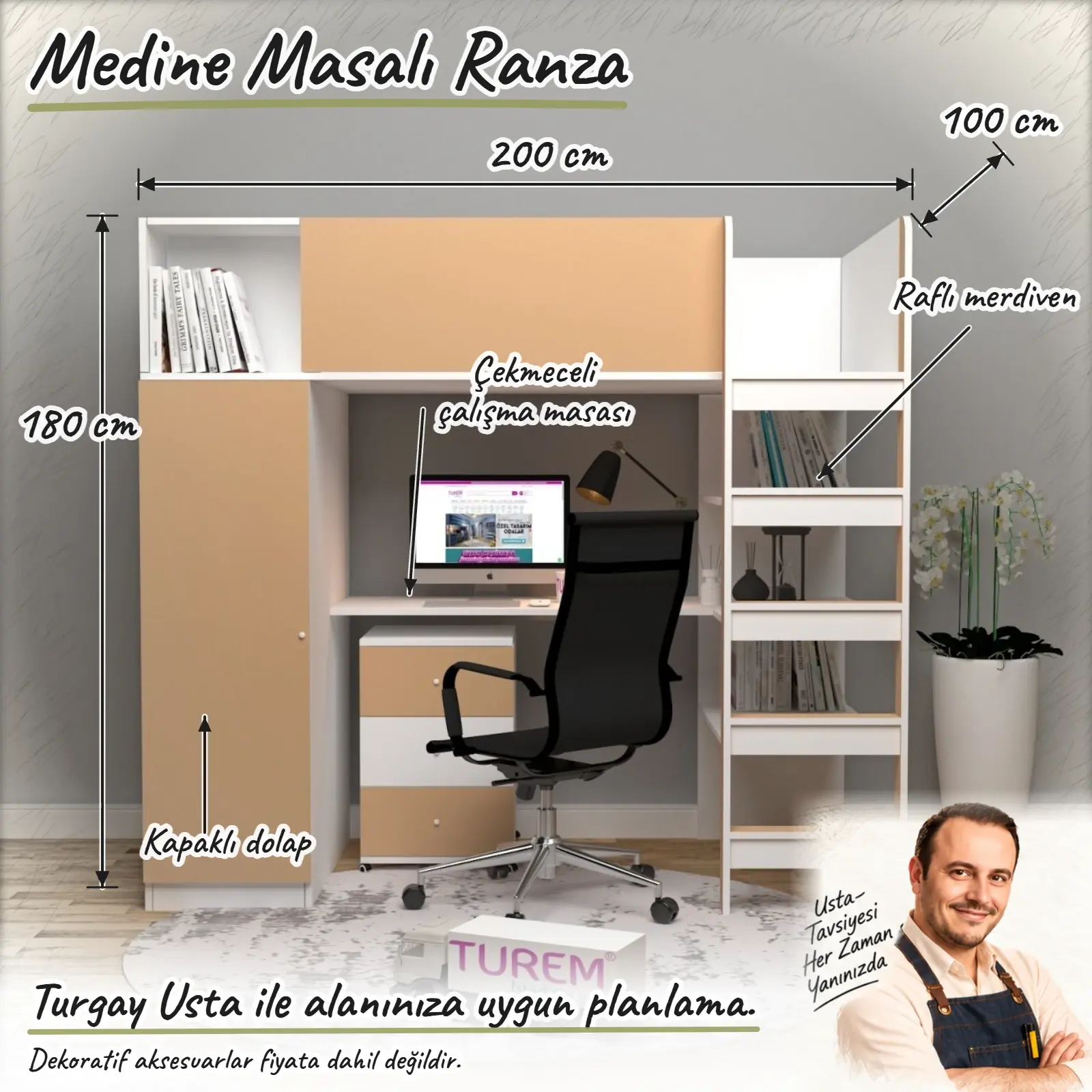 Medine Masalı Ranza ölçülü Turgay Usta eskizi 200x100x180 cm