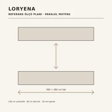 Loryena Açık Meşe MDF Üç Döküm Tencere Bağımsız Beşikli Paralel Mutfak Dolabı