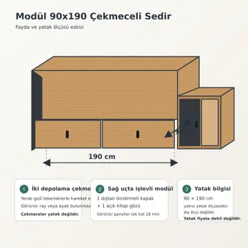 Modül 90x190 Çekmeceli Sedir