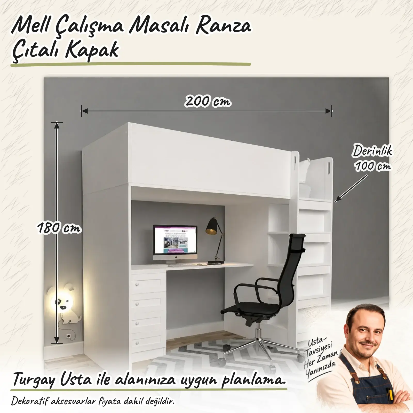 Mell Çalışma Masalı Ranza Çıtalı Kapak Turgay Usta ölçülü eskiz