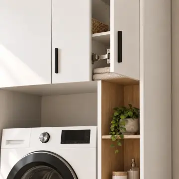 Mirelva Düz MDF Yan Yana Makine, Üst Köprü ve Deterjan Nişli Dolap 160 cm
