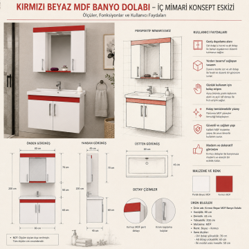80 cm mdf kırmızı banyo dolabı