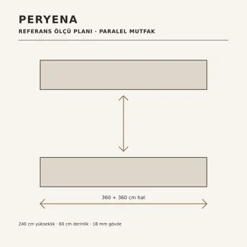Peryena Doğal Ceviz MDF İki Kademeli Altı Havalandırmalı Sebze Sepetli Paralel Mutfak Dolabı