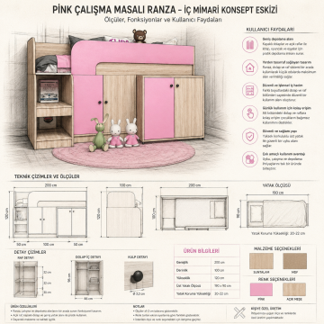 Pink Çalışma Masalı Ranza