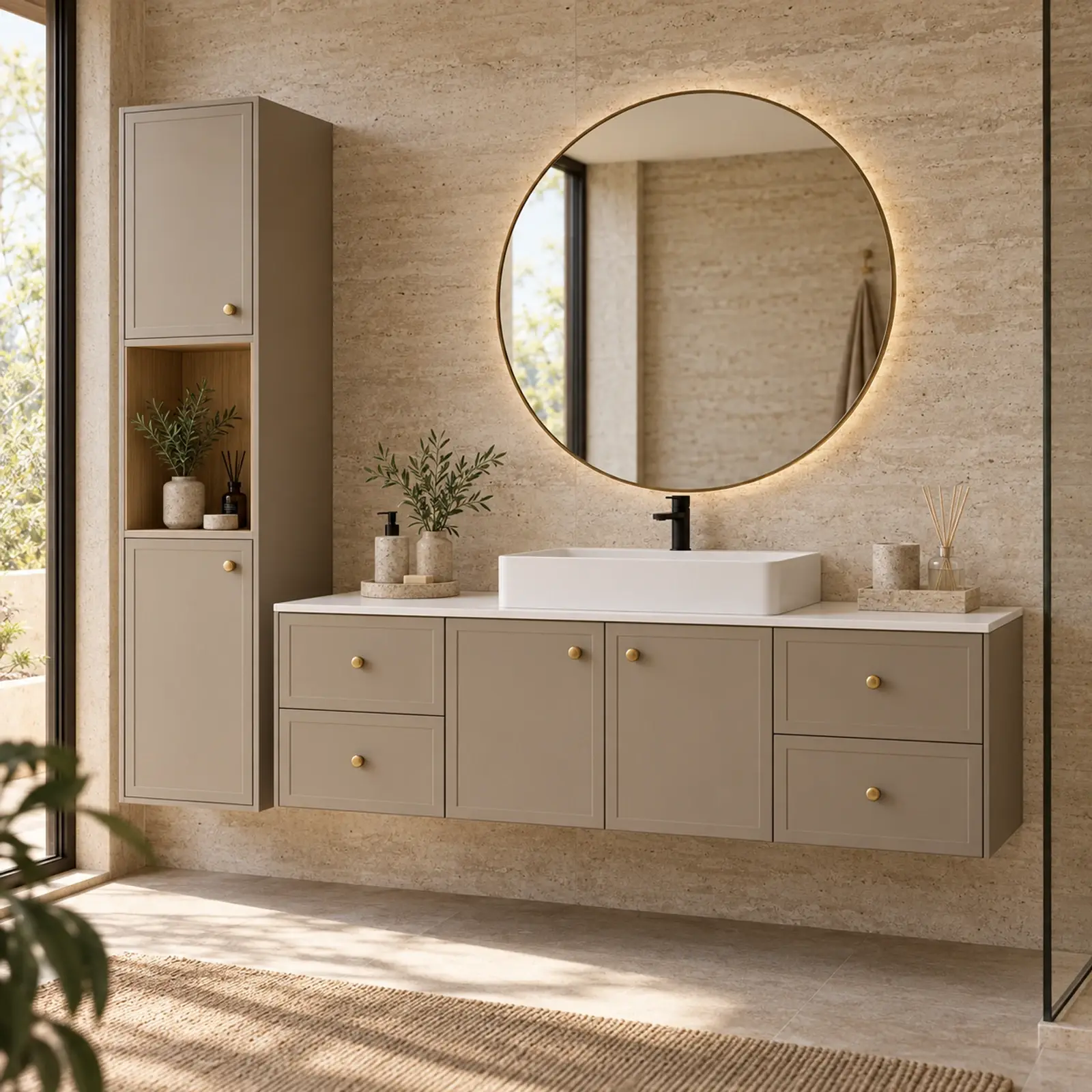 Ravelya Membran Sol Boy Dolaplı Çift Çekmeceli Banyo Dolabı 175 cm