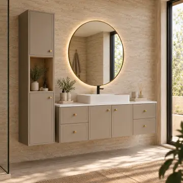 Ravelya Membran Sol Boy Dolaplı Çift Çekmeceli Banyo Dolabı 175 cm