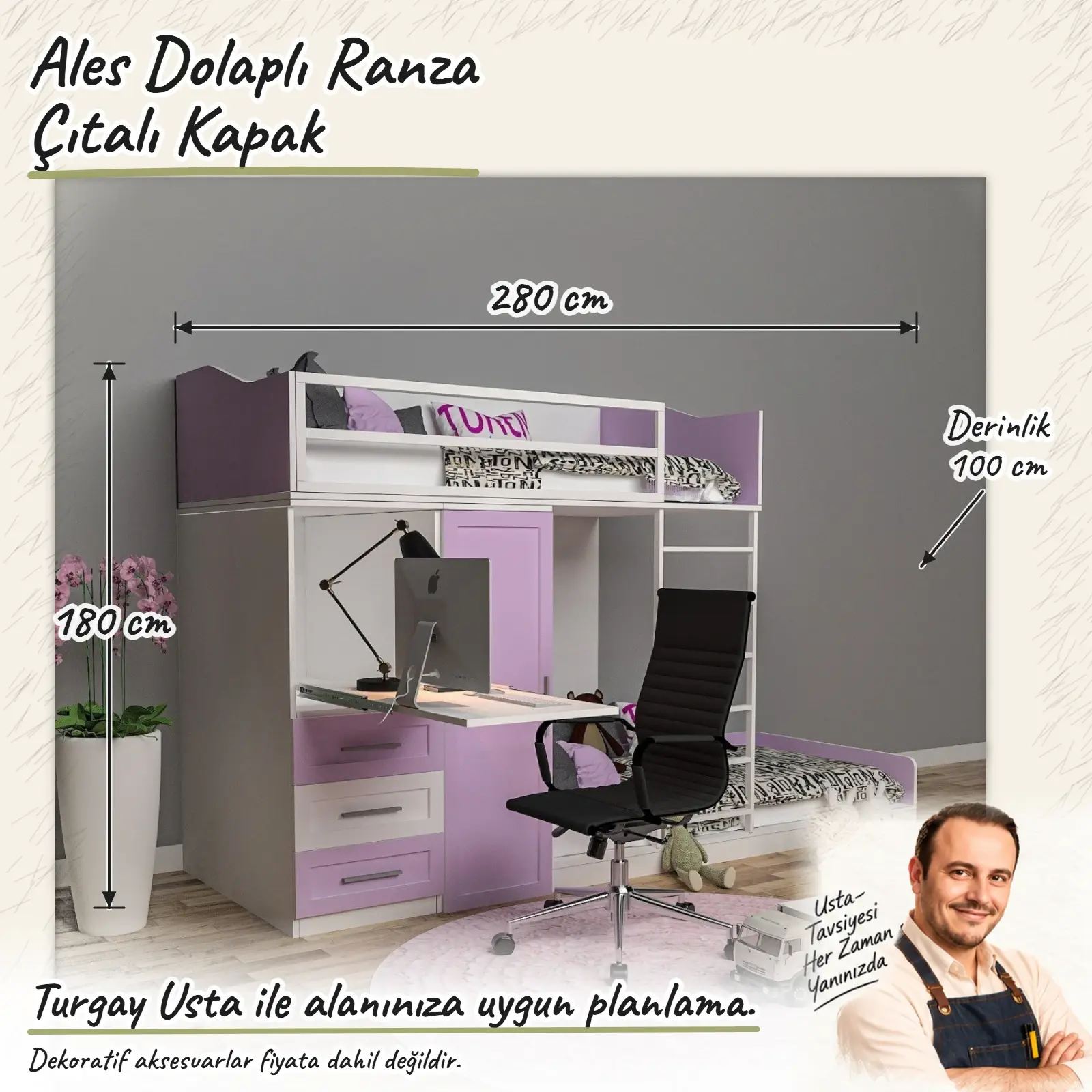 Ales Dolaplı Ranza Çıtalı Kapak Turgay Usta ölçülü eskiz