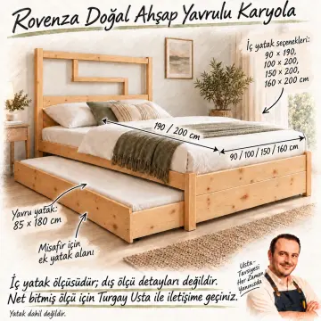 Rovenza Doğal Ahşap Yavrulu Karyola