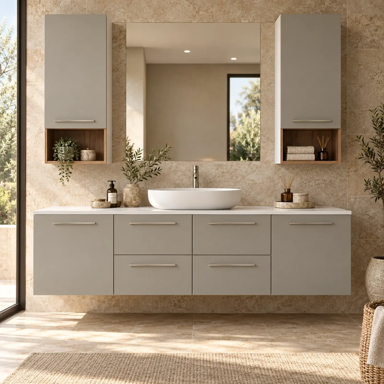 Pirevya Lake Çift Üst Nişli Dört Çekmeceli Banyo Dolabı 160 cm