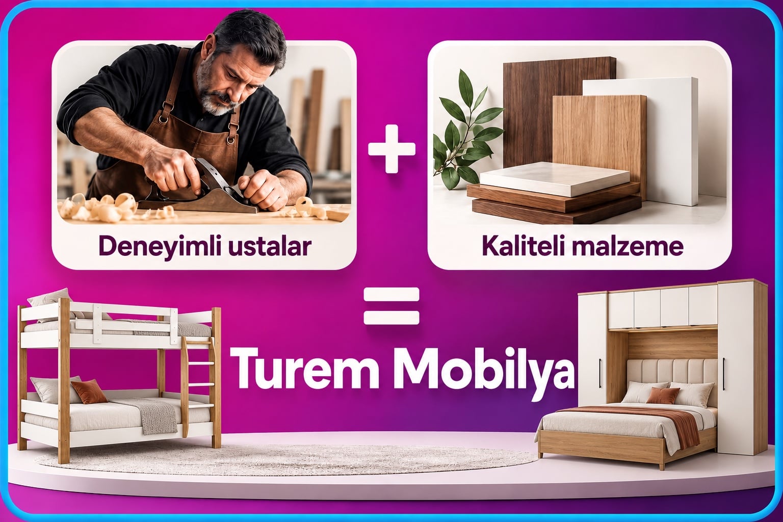 Deneyimli ustalar + kaliteli malzeme = Turem Mobilya. Belgelerimizi inceleyin.